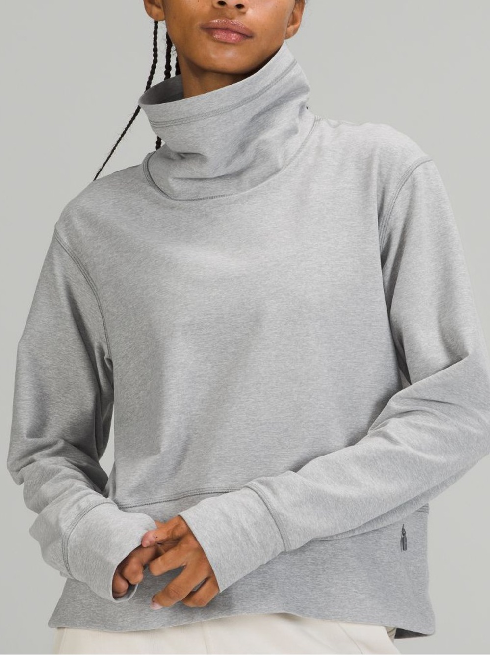 EUC Lululemon Ready to Rulu Pullover Heather Raceway Grey Mock Neck size 12